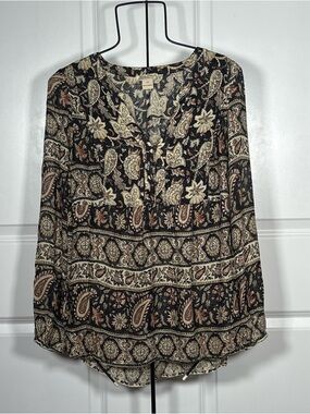 Lucky Brand Black Paisley Peasant Tunic